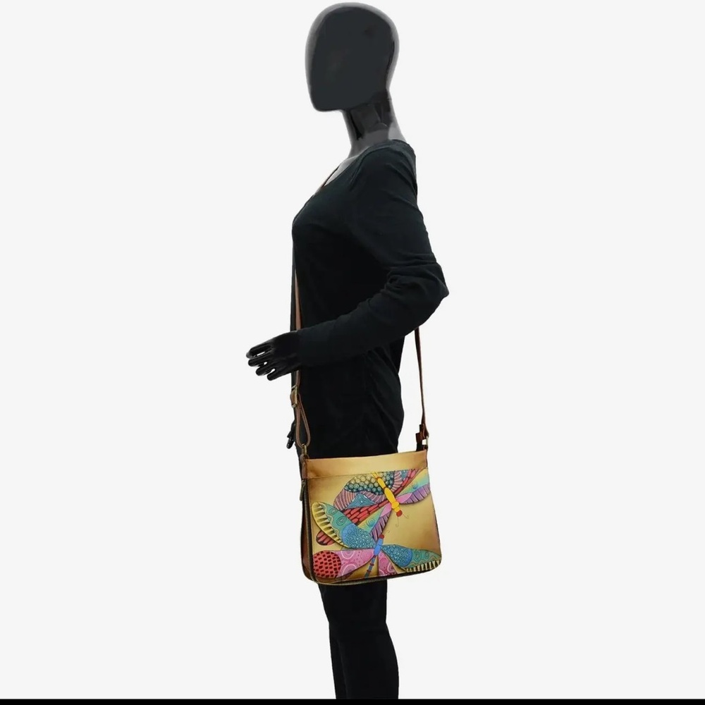 Anuschka Colorful Dragonfly Design Women's Bag Expandable Crossbody NWT - Picture 5 of 5